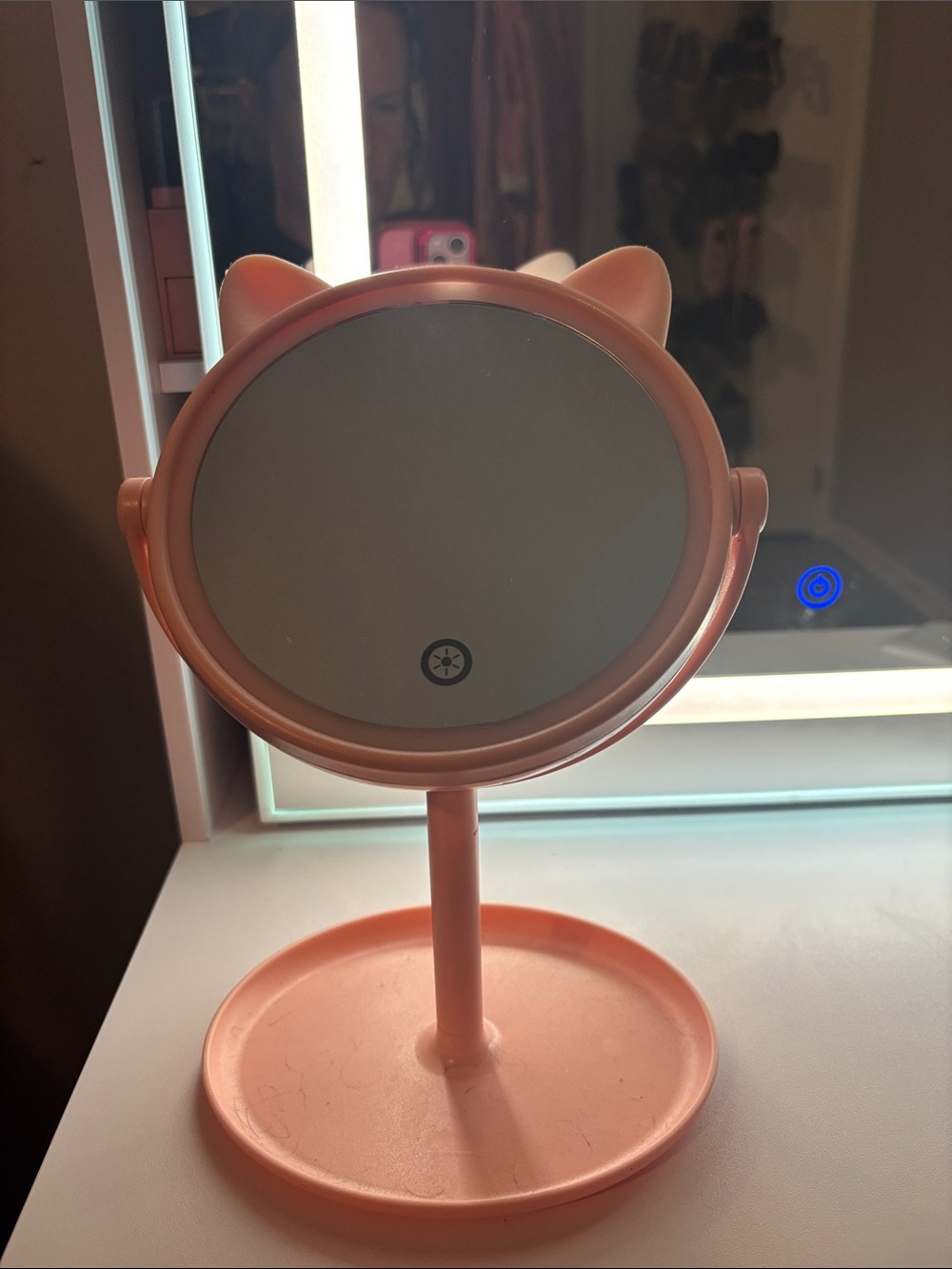 Pink Cat Ear Lighted Vanity Mirror